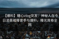 【爆料】糖心vlog突发：神秘人在今日凌晨被曝曾参与爆料，曝光席卷全网